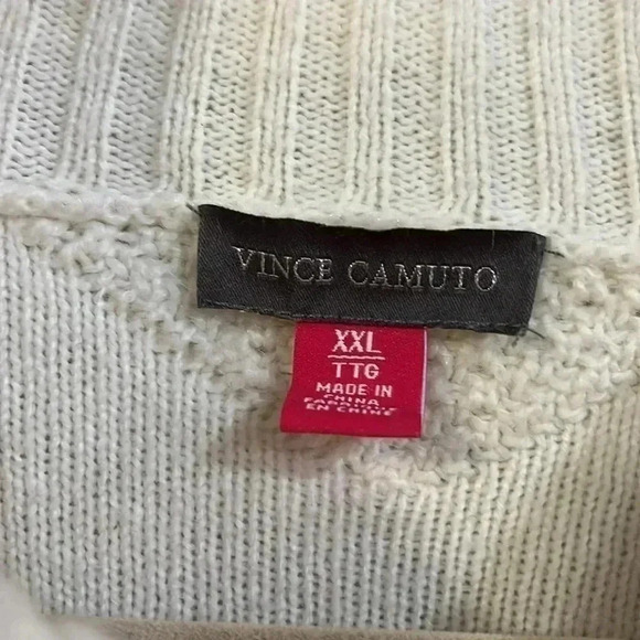[XXL] Vince Camuto Rolled Neck Cream/White Geometric  Fringe Pullover Sweater - Picture 4 of 8